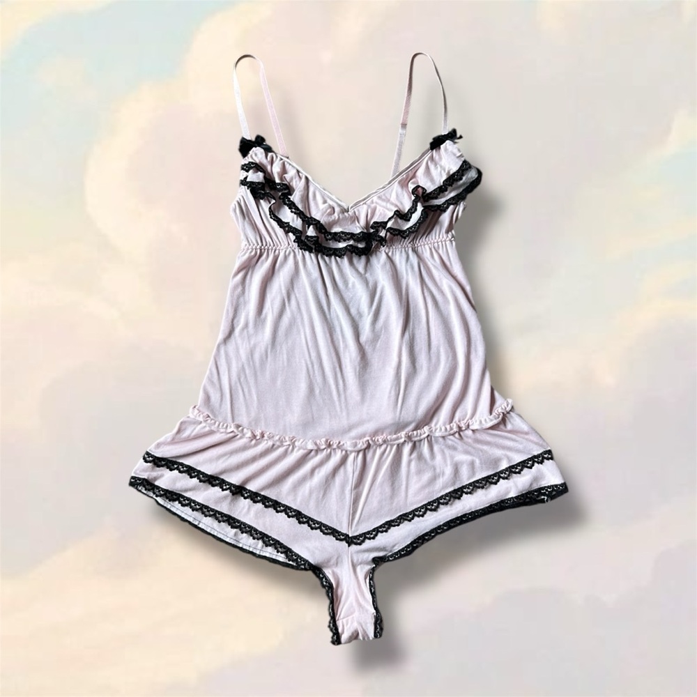 2012 VS light pink/black lacey ruffle one piece romper
